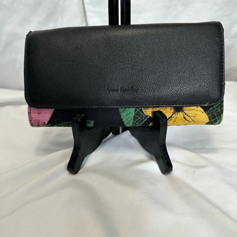 Vera Bradley Black Floral Trim Wallet with Pink, Green & Yellow Accents